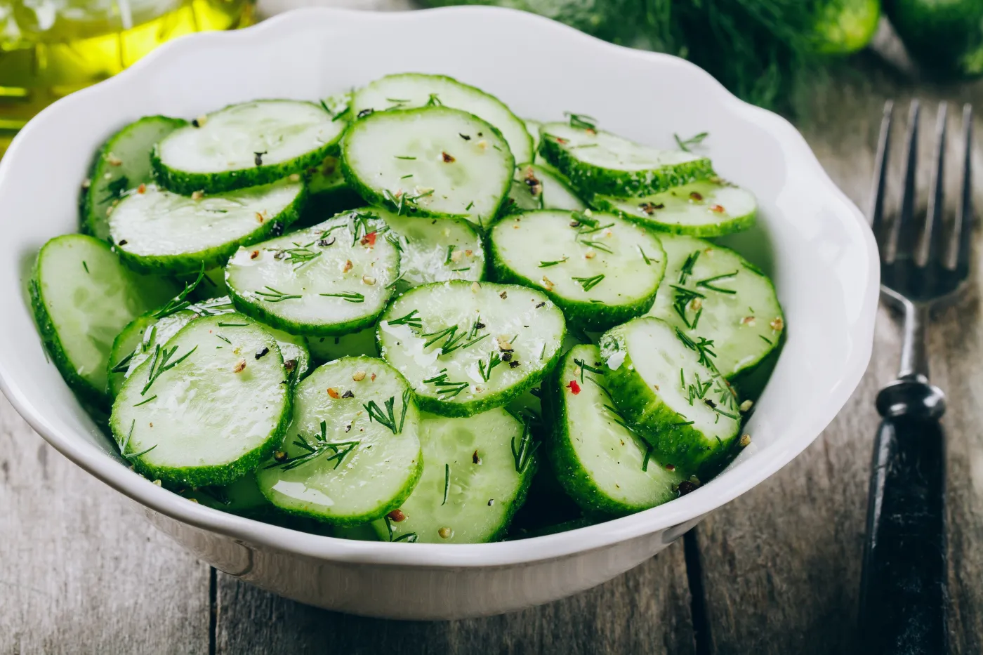 Cucumber,Salad.,Fresh,Green,Cucumbers,And,Dill,Salad,Bowl,With