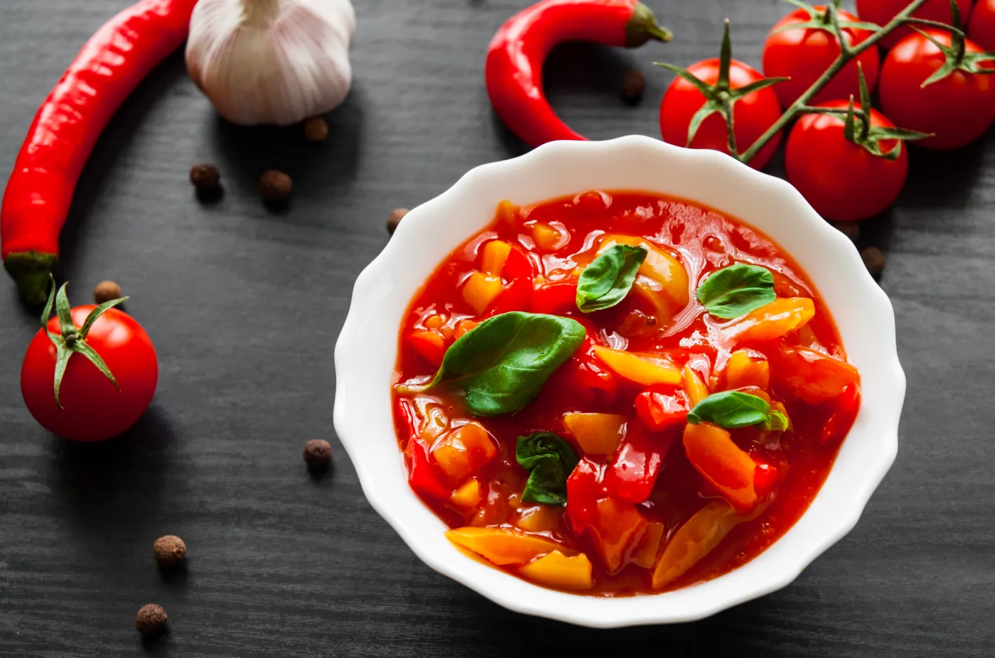 Delicious,Letcho,With,Fresh,Vegetables,In,Bowl,On,Dark,Wooden