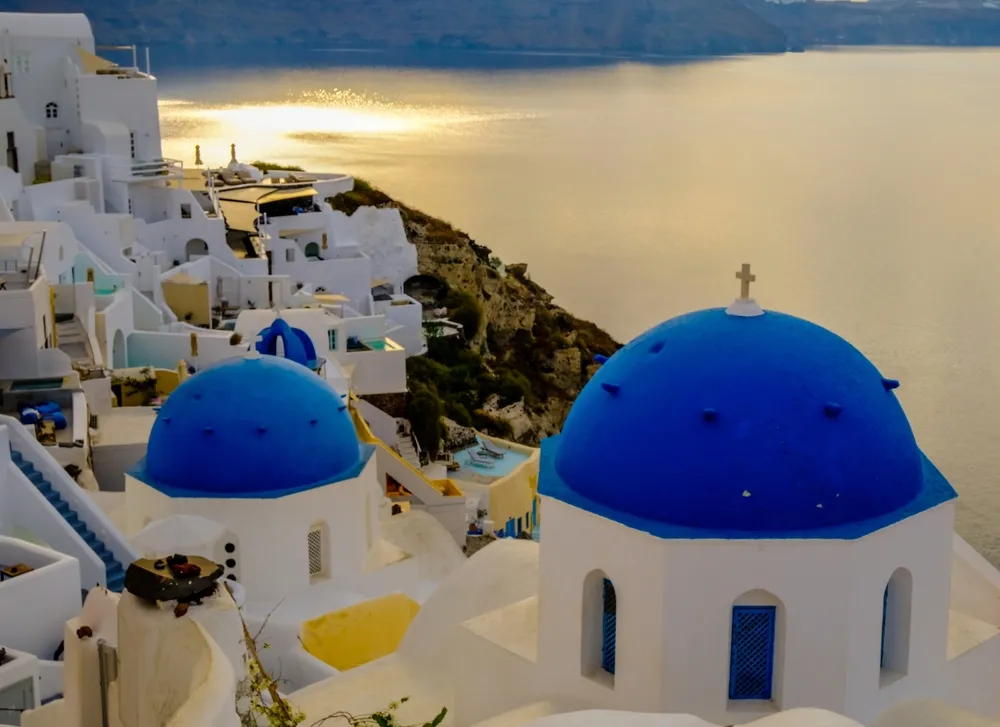 Santorini,,Greece-october,11,,2019,:,View,Of,Blue,Domed,Churches