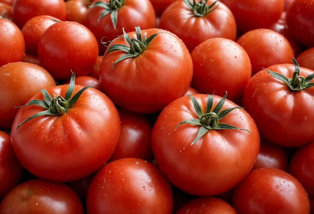 Overhead,Shot,Of,Tomatoes,With,Visible,Water,Drops