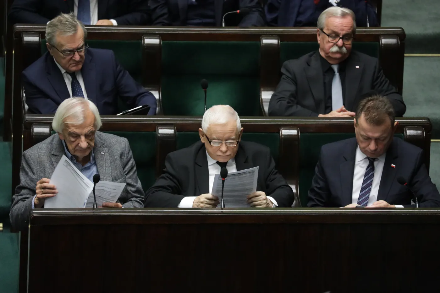 Jarosław Kaczyński, Ryszard Terlecki, Mariusz Błaszczak w Sejmie