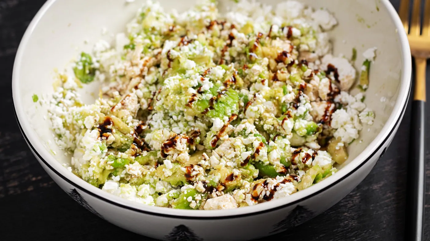 Avocado,Ricotta,Salad,Appetizer,With,Soy,Sauce.,Healthy,Food.