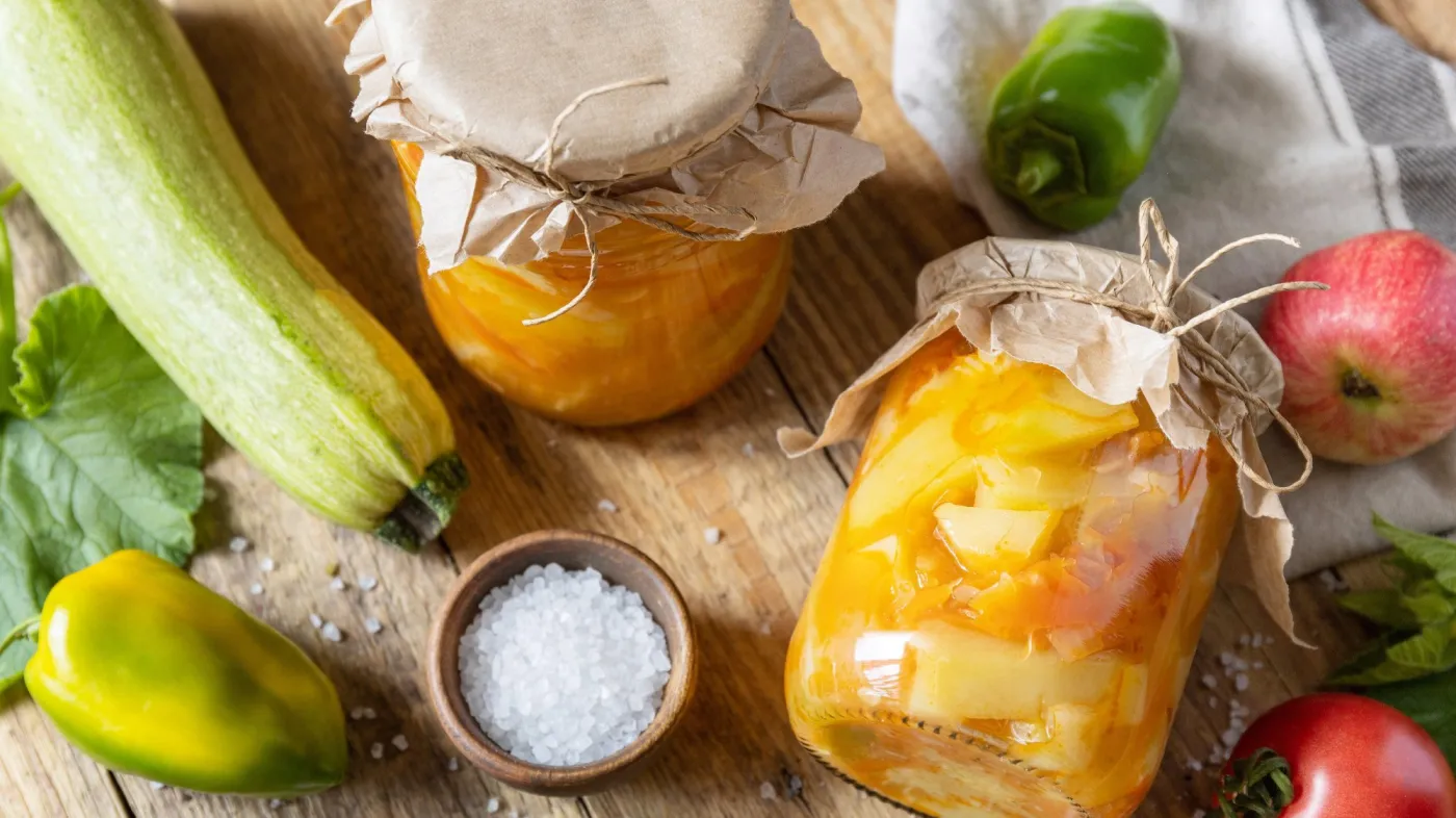 Healthy,Homemade,Fermented,Food.,Salad,With,Courgette,(zucchini),And,Vegetables