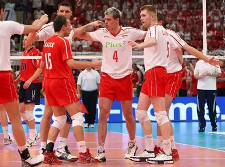 Finalowa runda Ligi Swiatowej, mecz o 3. miejsce Polska - USA 1315.07.2007 Katowicesiatkarze Polski  Piotr Gacek  Piotr Gruszka  Daniel Plinski  Pawel ZagumnyFot. Piotr Kucza
