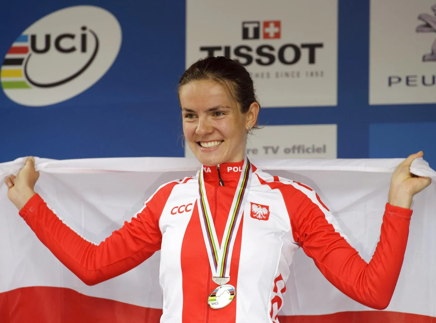 Maja Włoszczowska na podium w Champery