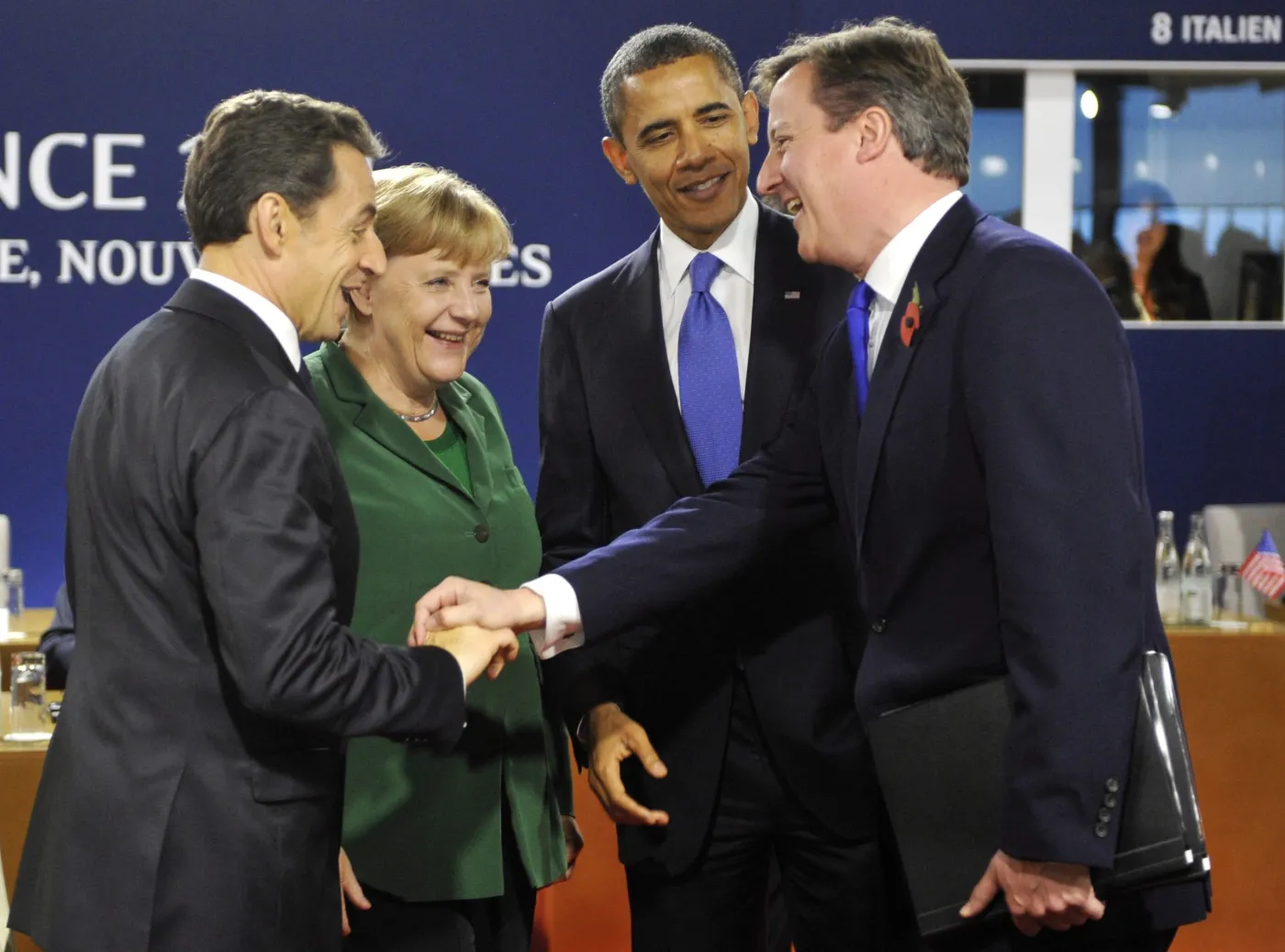 Nicolas Sarkozy, Angela Merkel, Barack Obama i David Cameron na szczycie G20