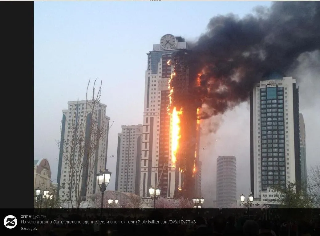 Pożar wieżowca w stolicy Czeczenii. Paraliż centrum miasta
