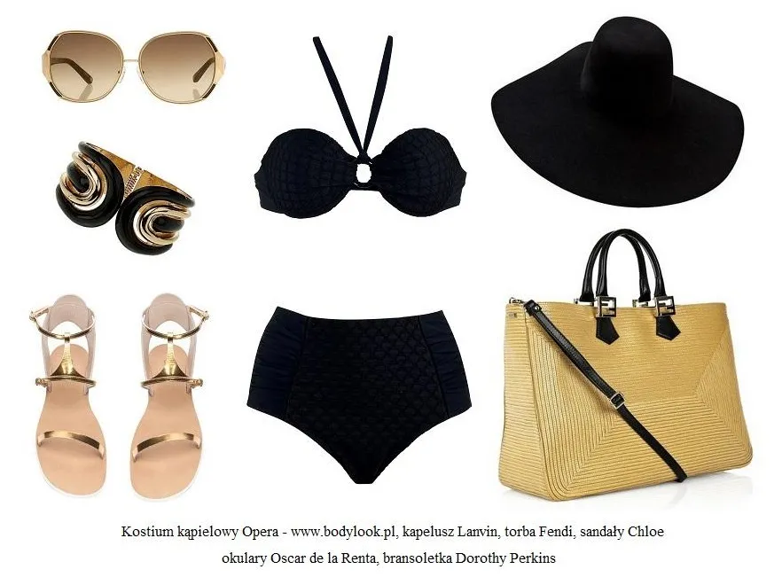 Duet czerni i złota: klasyczne stylizacje na plażę