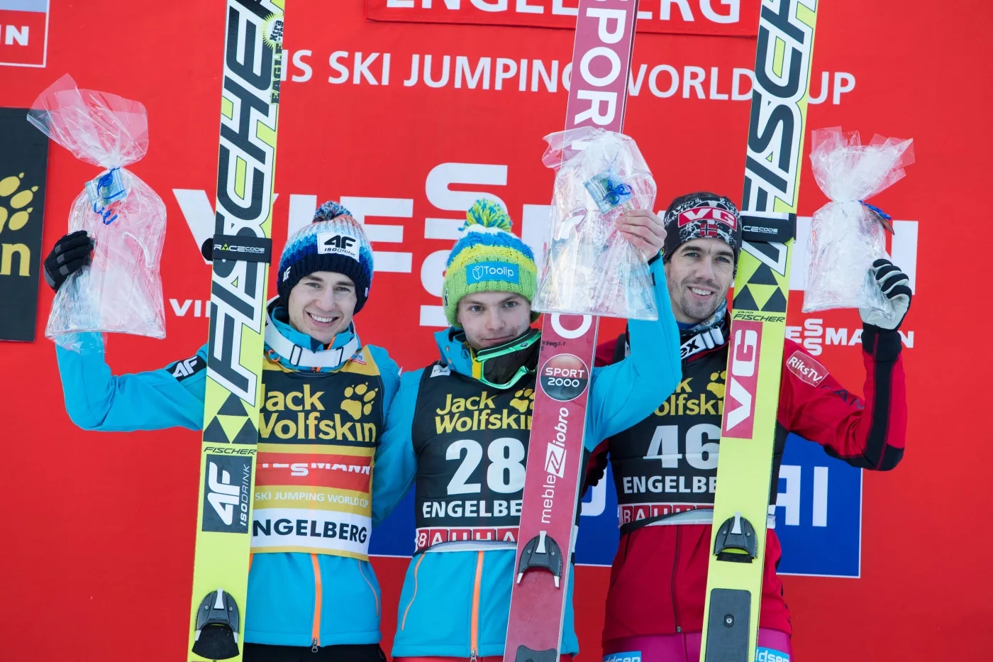 Zwycięska trójka: Jan Ziobro, Kamil Stoch i  Anders Bardal