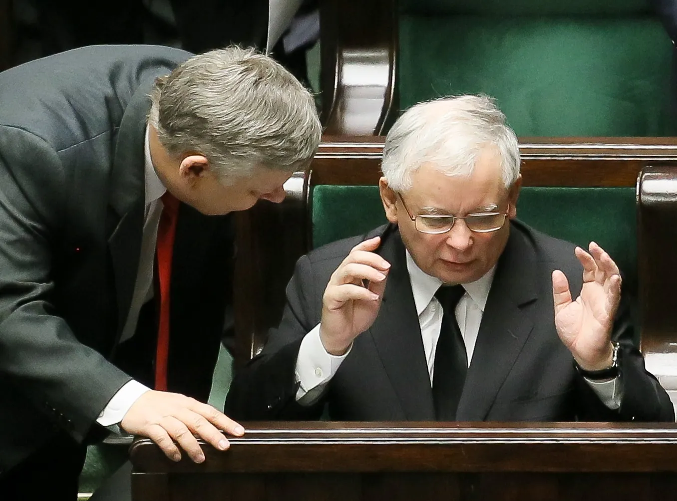 Jarosław Kaczyński rozmawia z Markiem Suskim