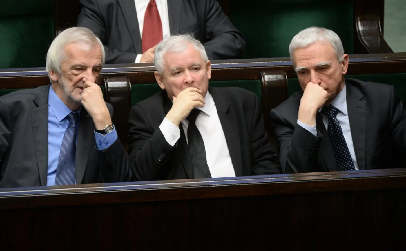 Prezes PiS Jarosław Kaczyński, poseł Piotr Naimski i wicemarszałek Sejmu Ryszard Terlecki 