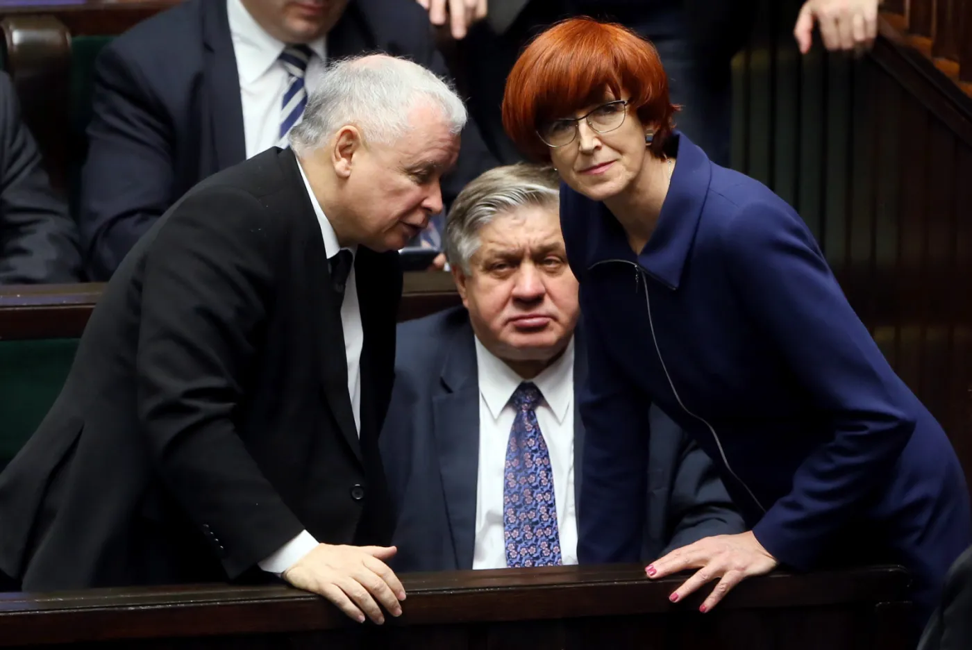 Prezes PiS Jarosław Kaczyński, minister rolnictwa Krzysztof Jurgiel i minister pracy i polityki społecznej Elżbieta Rafalska 
