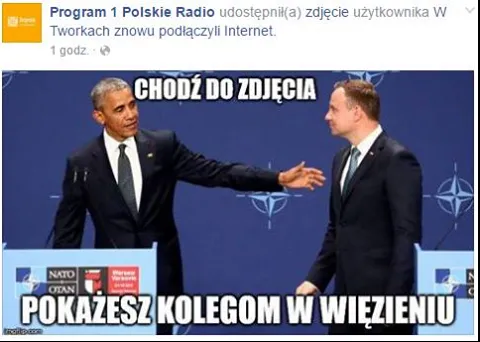 Afera o mem z Dudą i Obamą. "Chodź do zdjęcia, pokażesz kolegom w więzieniu". Polskie Radio szuka winnego