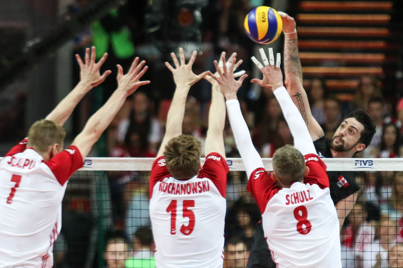 Polacy - Artur Szalpuk (L), Jakub Kochanowski (2L) i Damian Schulz (3L) oraz Stephan Maar (P) z Kanady