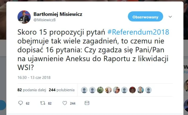 Bartłomiej Misiewicz ma propozycję 16. pytania do referendum konstytucyjnego