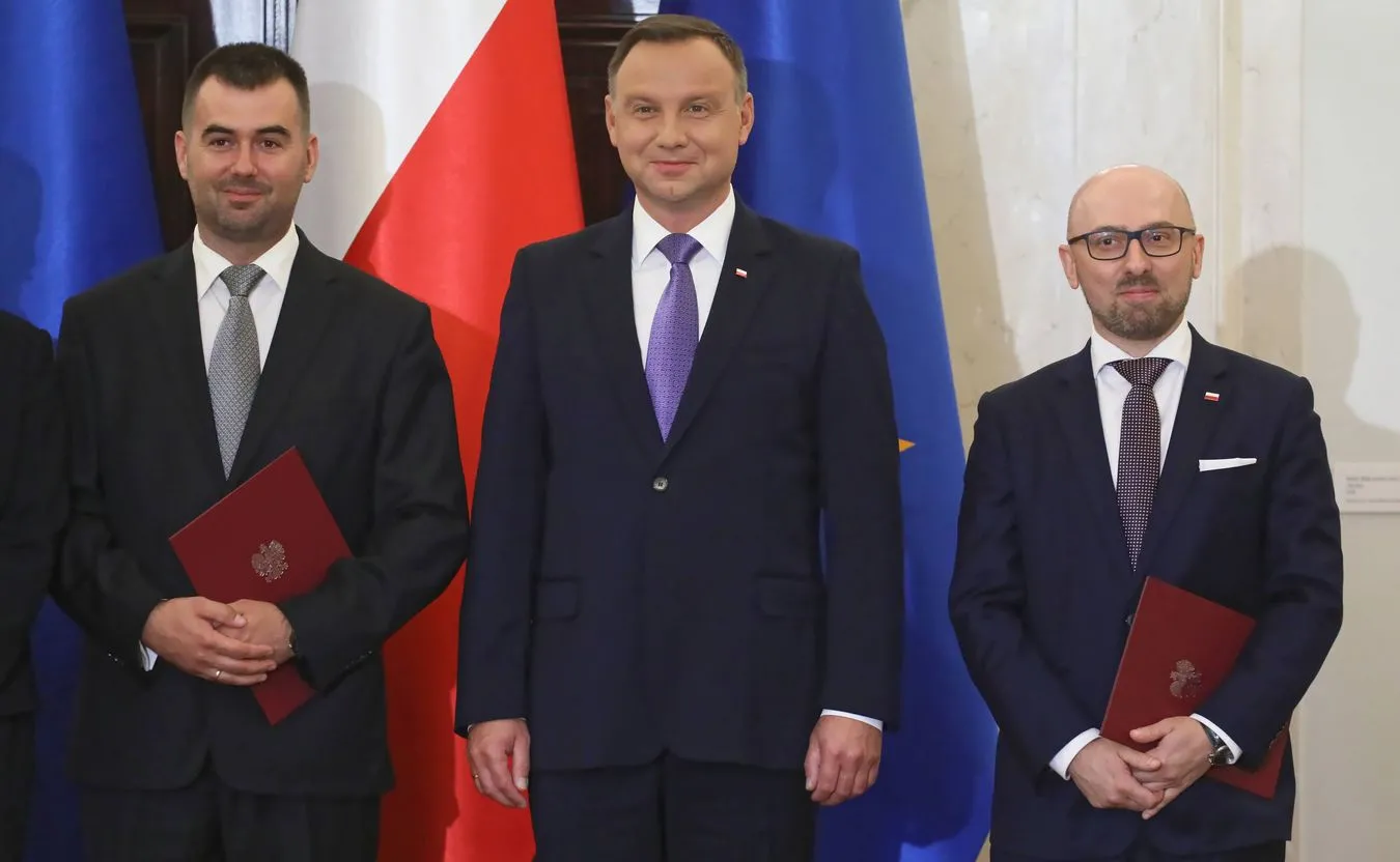 Błażej Spychalski, prezydent Andrzej Duda i Krzysztof Łapiński
