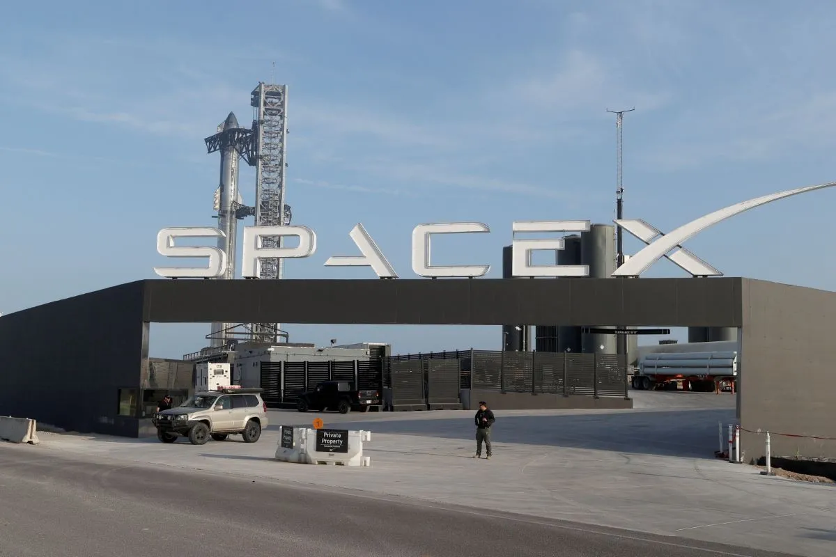 Ogólny widok na wejście do SpaceX w Starbase w Boca Chica, Teksas. Będzie to trzecia próba przetestowania megarakiety Starship