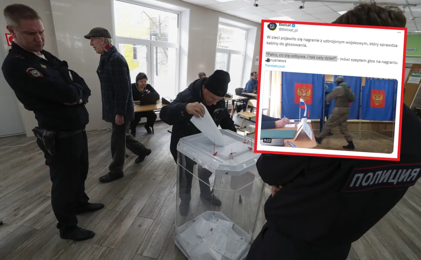 Uzbrojony wojskowy nadzoruje głosowanie w Rosji? Pokazali wideo