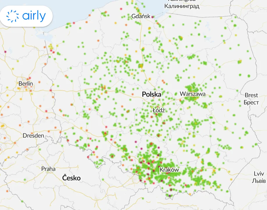 Mapa jakości powietrza Airly