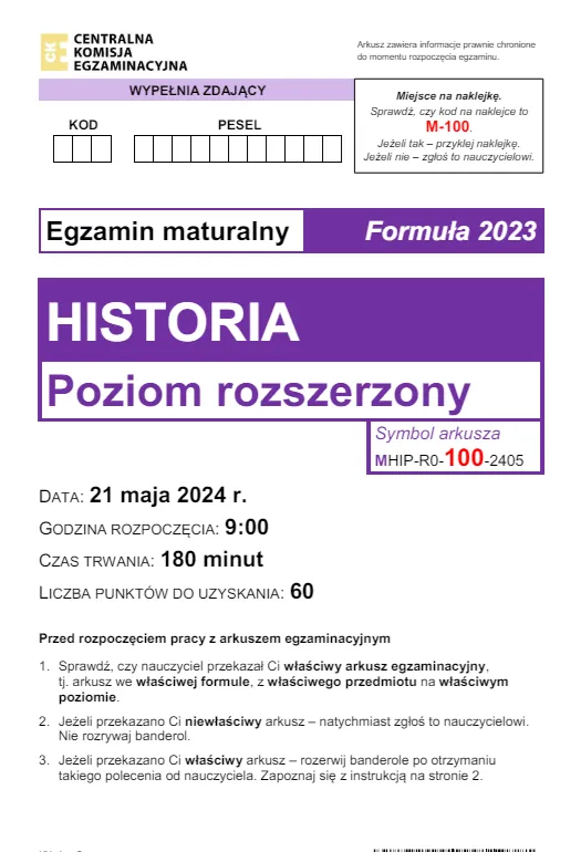 Matura 2024. Historia - poziom rozszerzony [ARKUSZE CKE i ODPOWIEDZI]