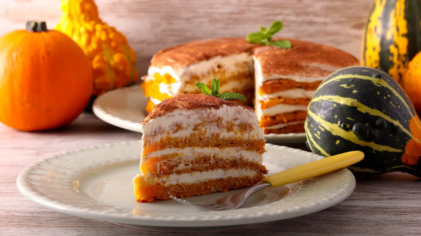 Homemade,Pumpkin,Layered,Cake,,Sliced
