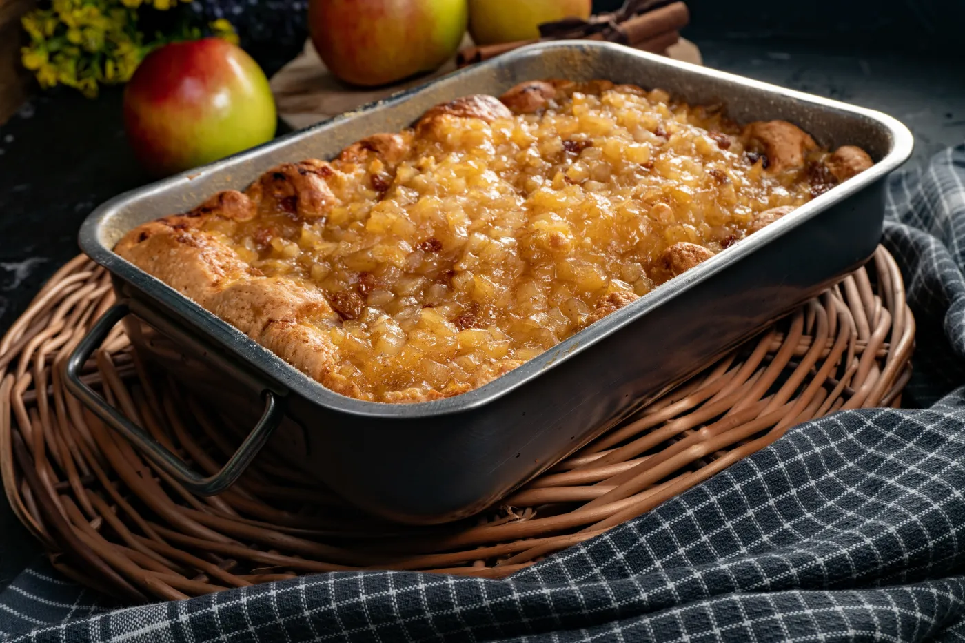 Apple,Pie,In,A,Rectangular,Metal,Mold.