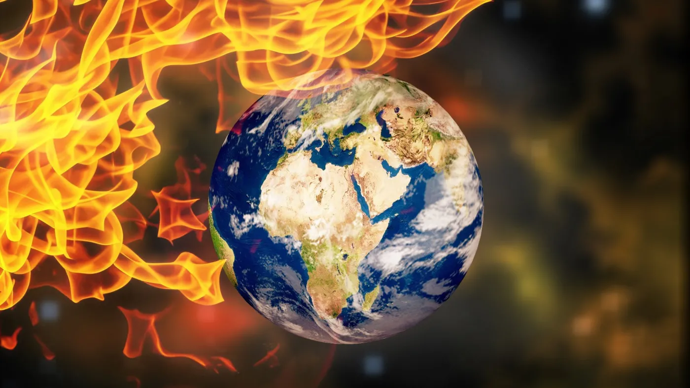 Earth,Burning,In,Bright,Flames,,Global,Warming,Concept