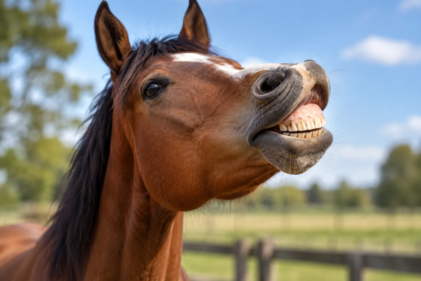 koń, uśmiech, flehmen