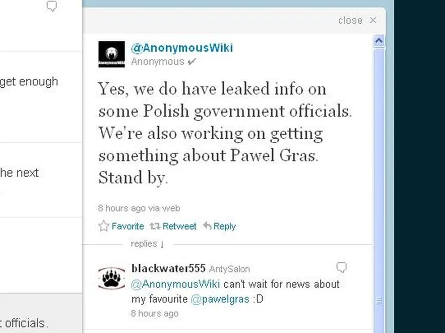 Anonymous na Twitterze o Pawle Grasiu