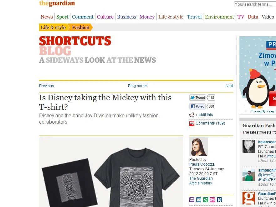 Koszulka Disneya z Myszką Mickey wzbudziła oskarżenia o plagiat okładki płyty Joy Division