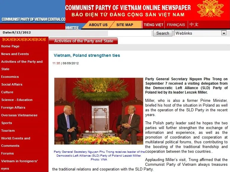 Szef SLD Leszek Miller spotyka się z sekretarzem generalnym Wietnamskiej Partii Komunistycznej