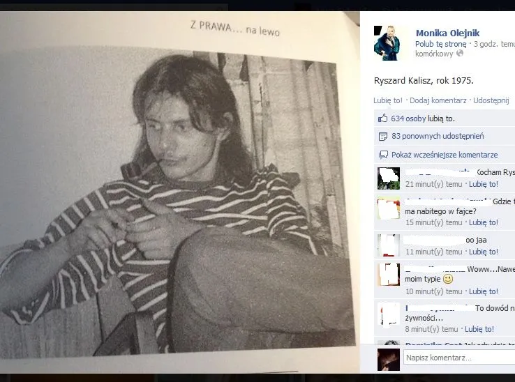 Zdjęcie Ryszarda Kalisza z 1975 roku opublikowane na Facebooku Moniki Olejnik 