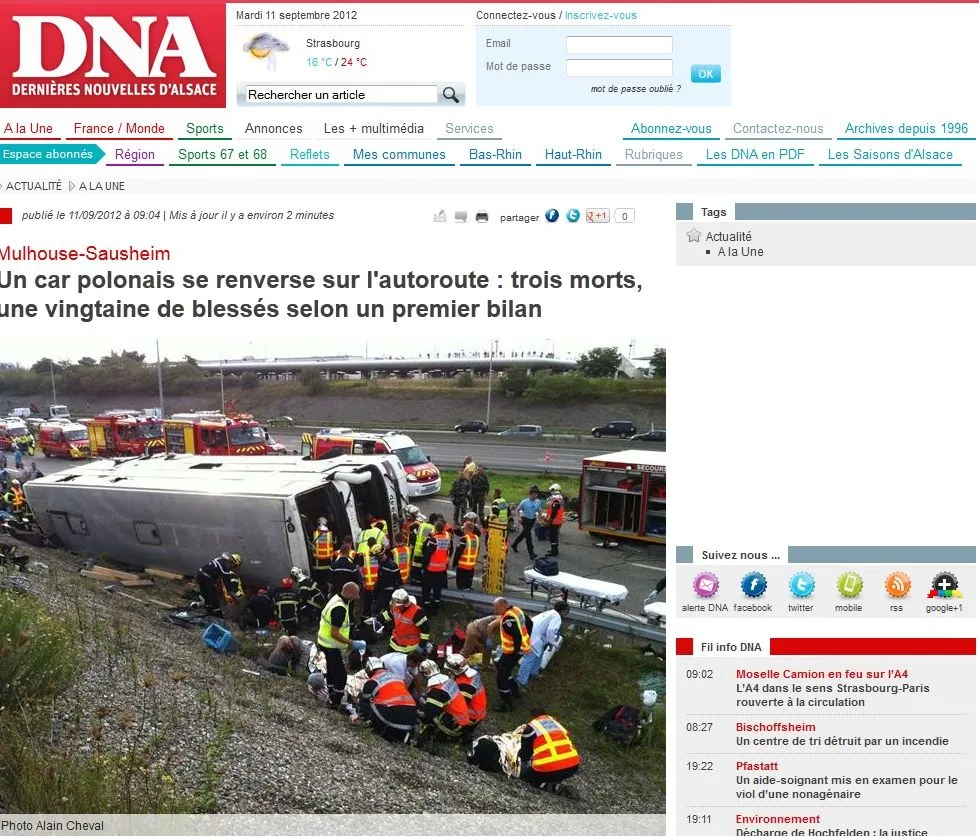 Wypadek polskiego autokaru koło Miluzy we Francji