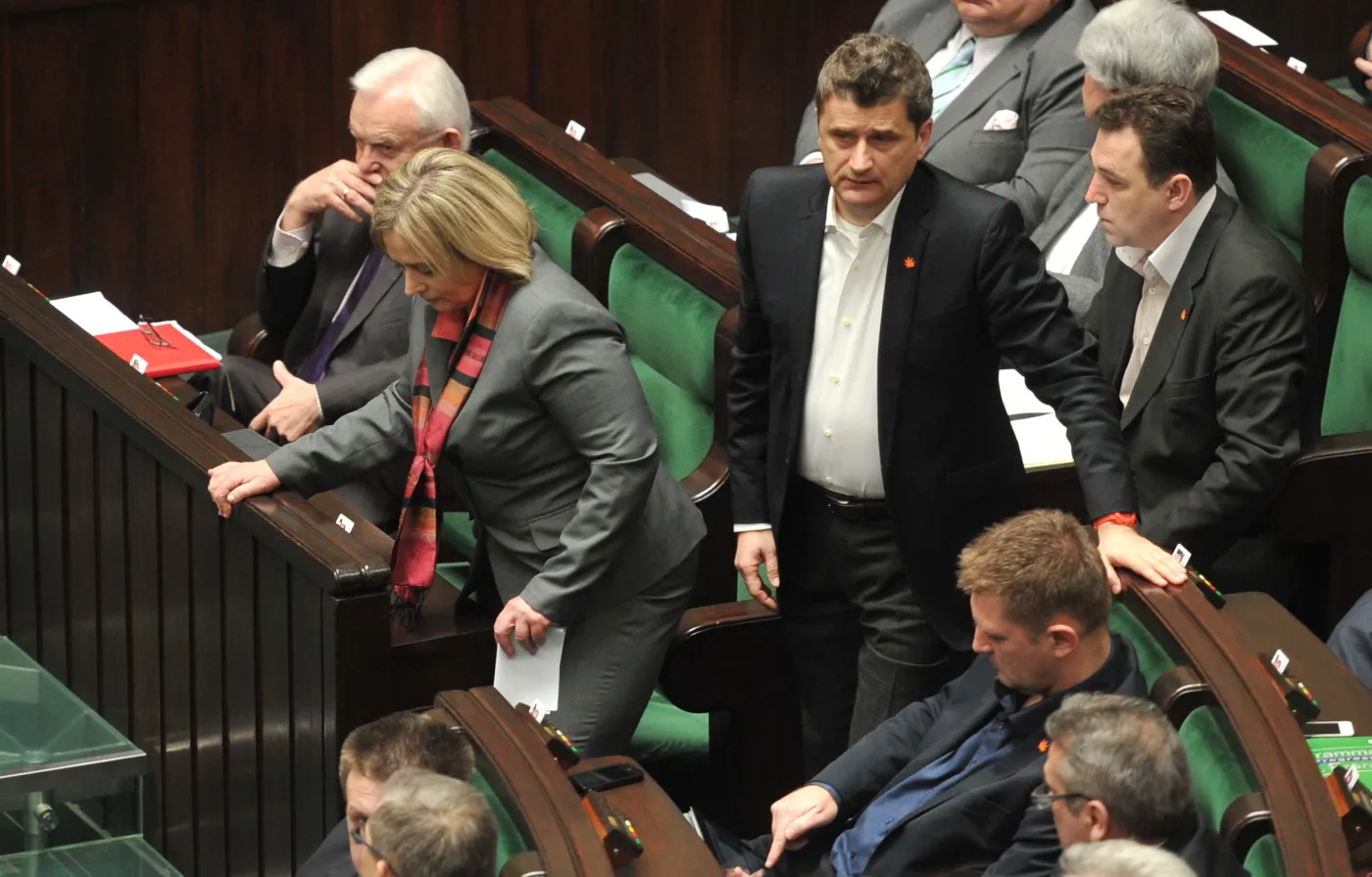 Janusz Palikot, Wanda Nowicka i Leszek Miller w Sejmie