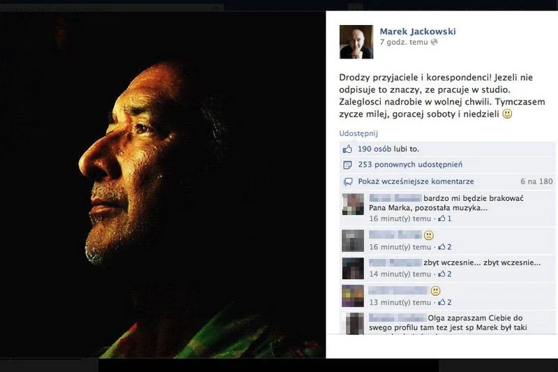 Ostatni wpis Marka Jackowskiego na Facebooku