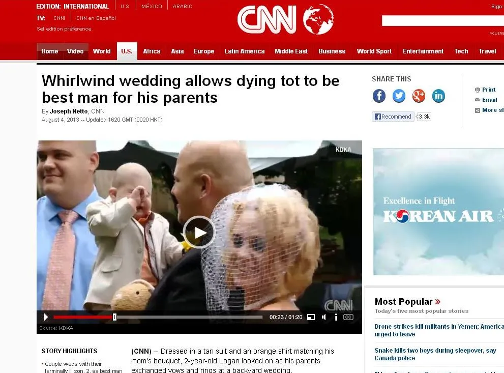 Informacja o ślubie na stronach CNN