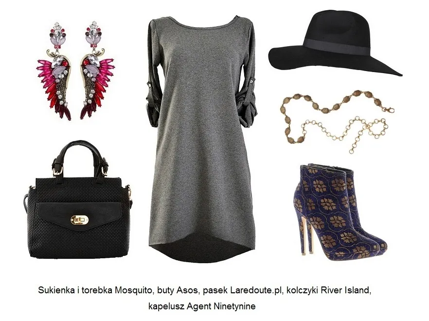 Jesienne stylizacje z grafitową sukienką w roli głównej
