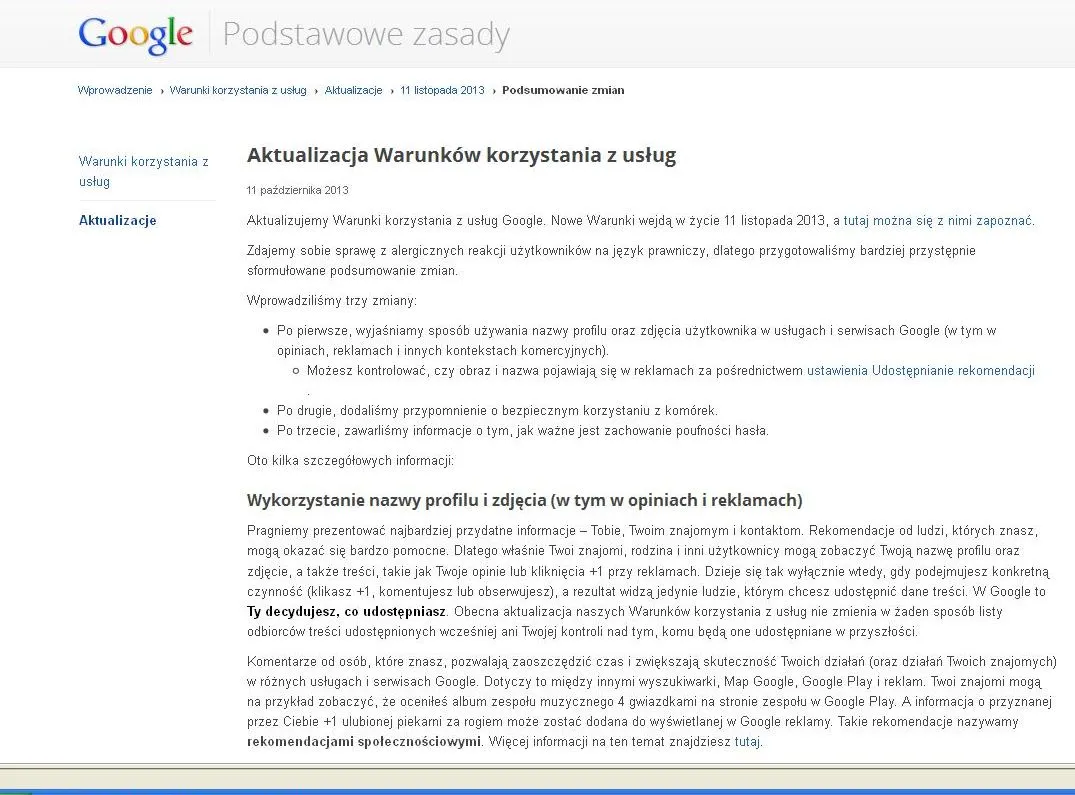 Nowe zasady korzystania z usług Google