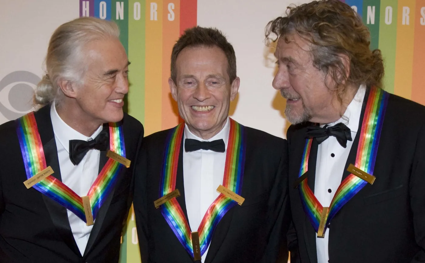 Legendarni muzycy Led Zeppelin: Jimmy Page, John Paul Jones i Robert Plant