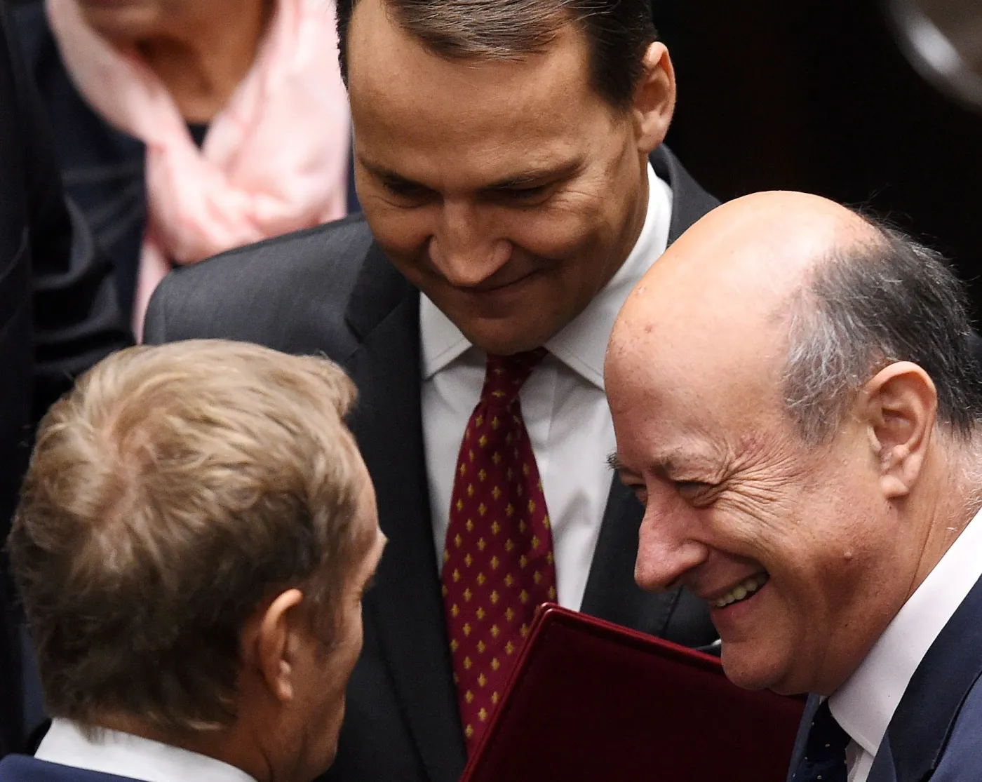 Politycy PO, od lewej: Donald Tusk, Radosław Sikorski i Jacek Rostowski, podczas posiedzenia Sejmu