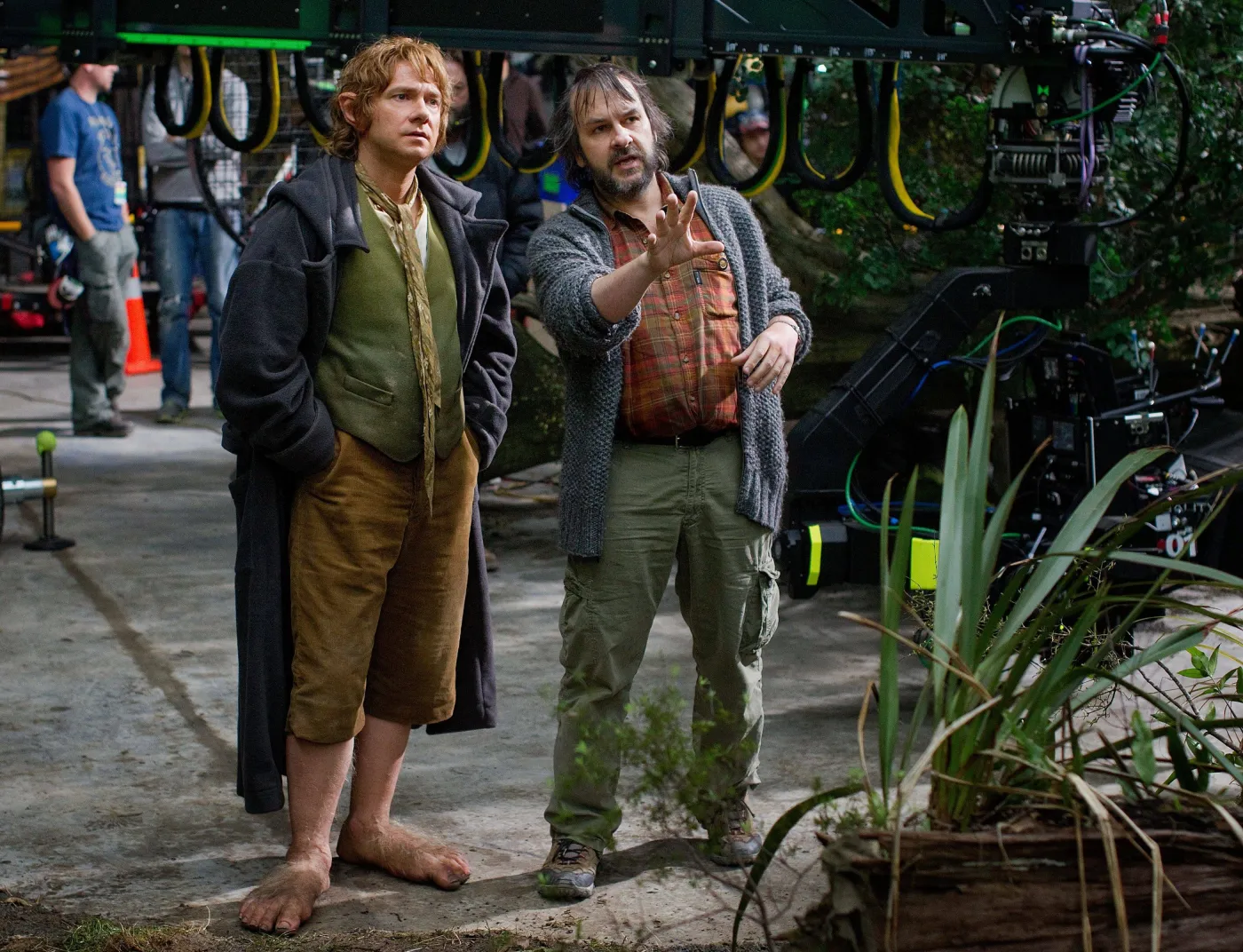 Martin Freeman i Peter Jackson na planie filmu "Hobbit"