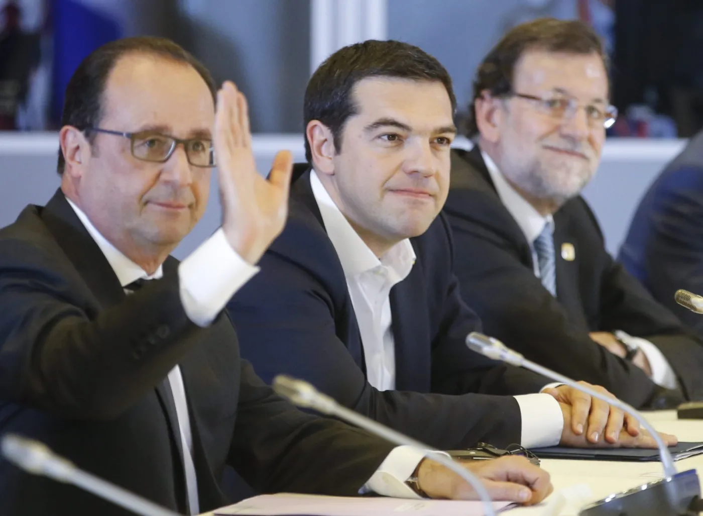Francois Hollande, grecki premier Alexis Tsipras, i premier Hiszpanii Mariano Rajoy 