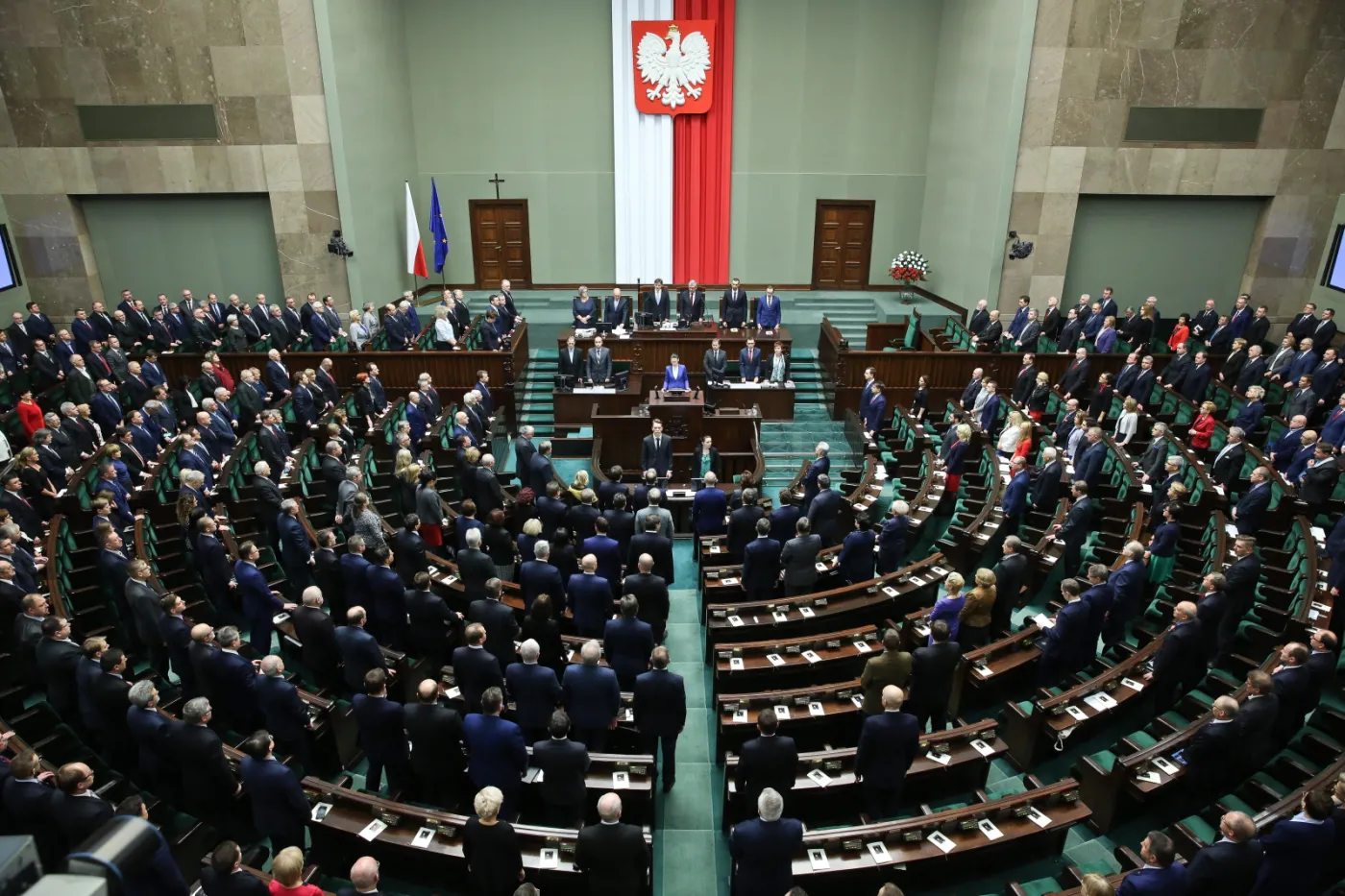 Widok na salę plenarną podczas uroczystego zgromadzenia posłów i senatorów 