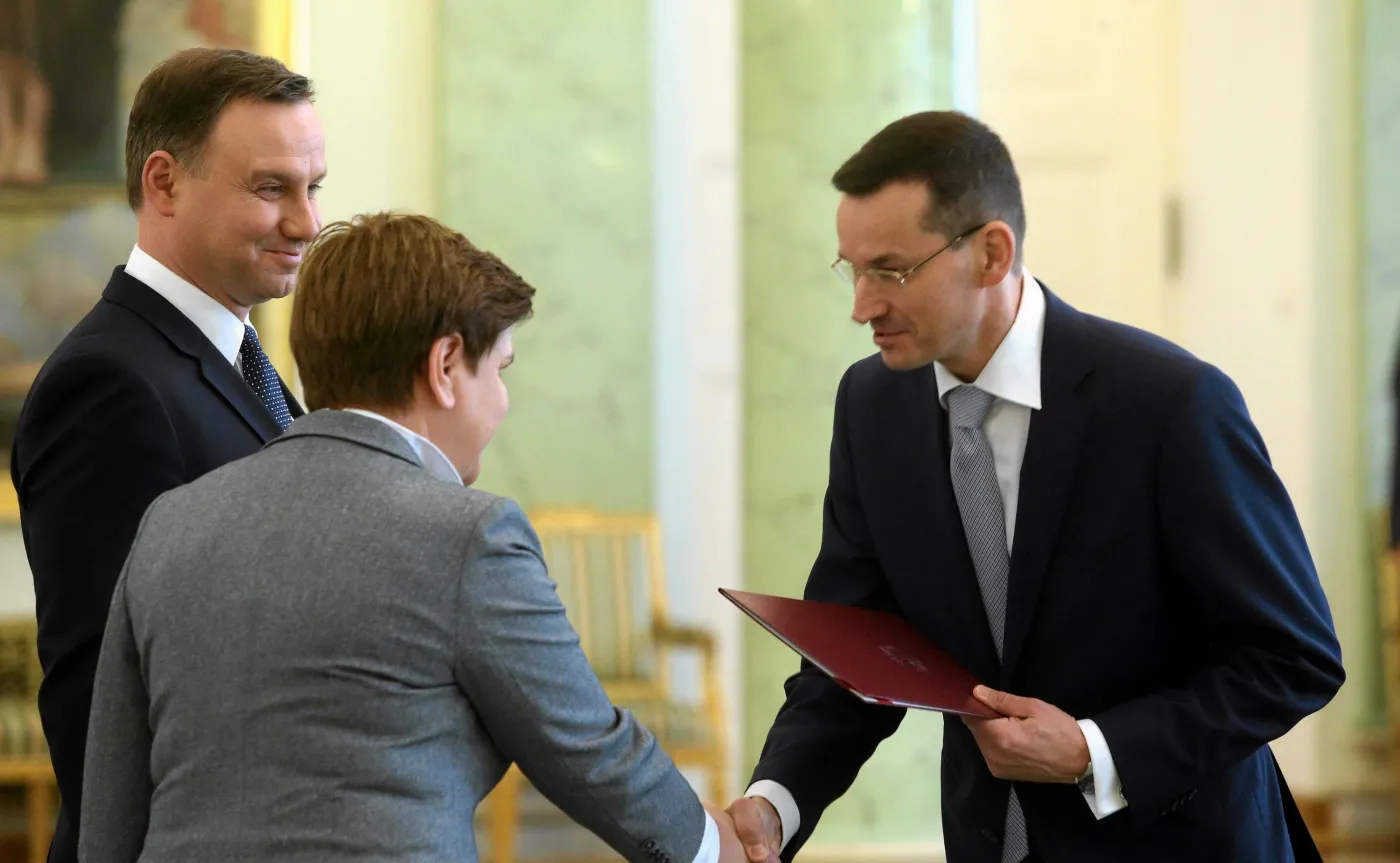Premier Beata Szydło, prezydent Andrzej Duda oraz wicepremier i minister rozwoju Mateusz Morawiecki