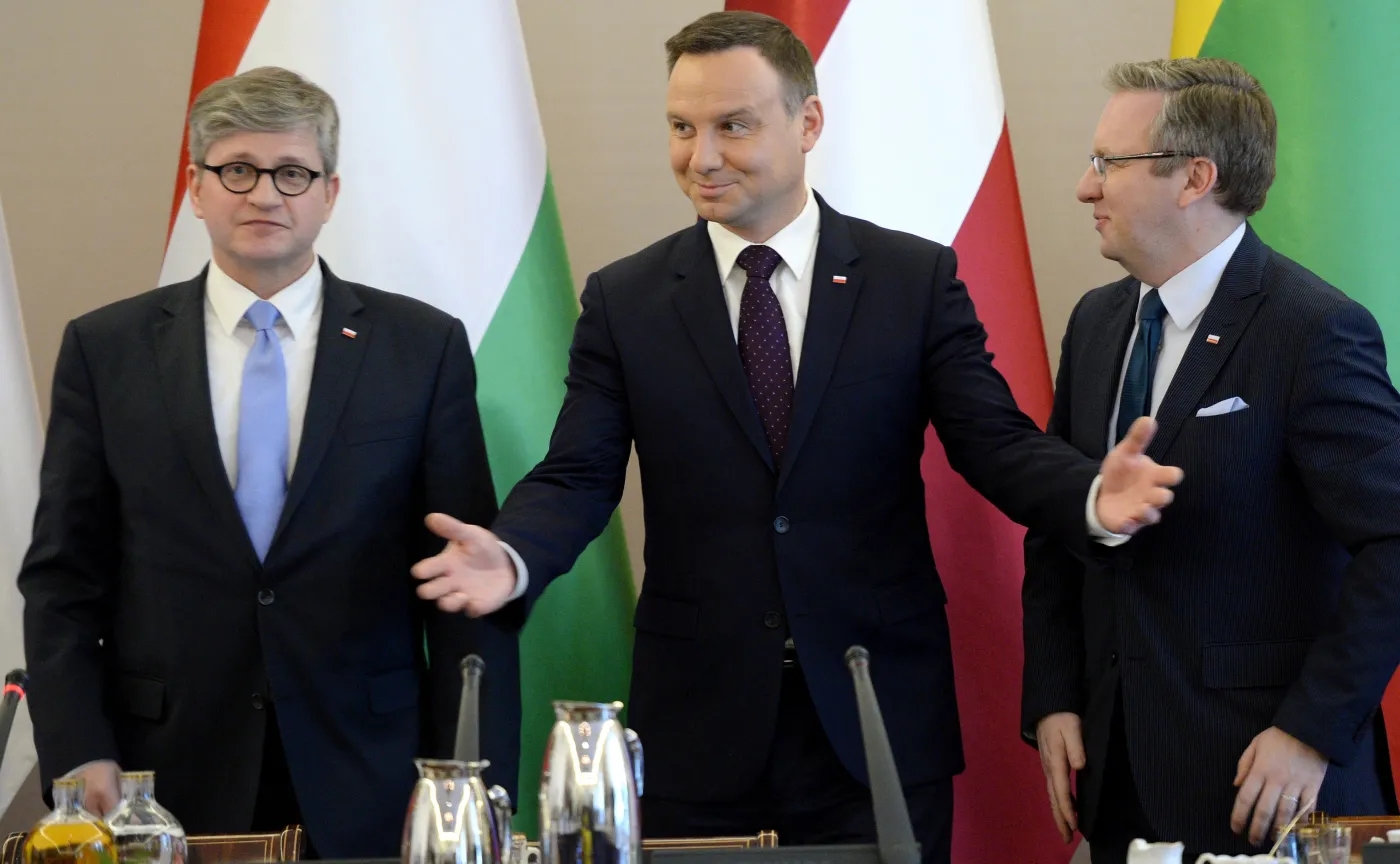 Paweł Soloch, prezydent Andrzej Duda i Krzysztof Szczerski