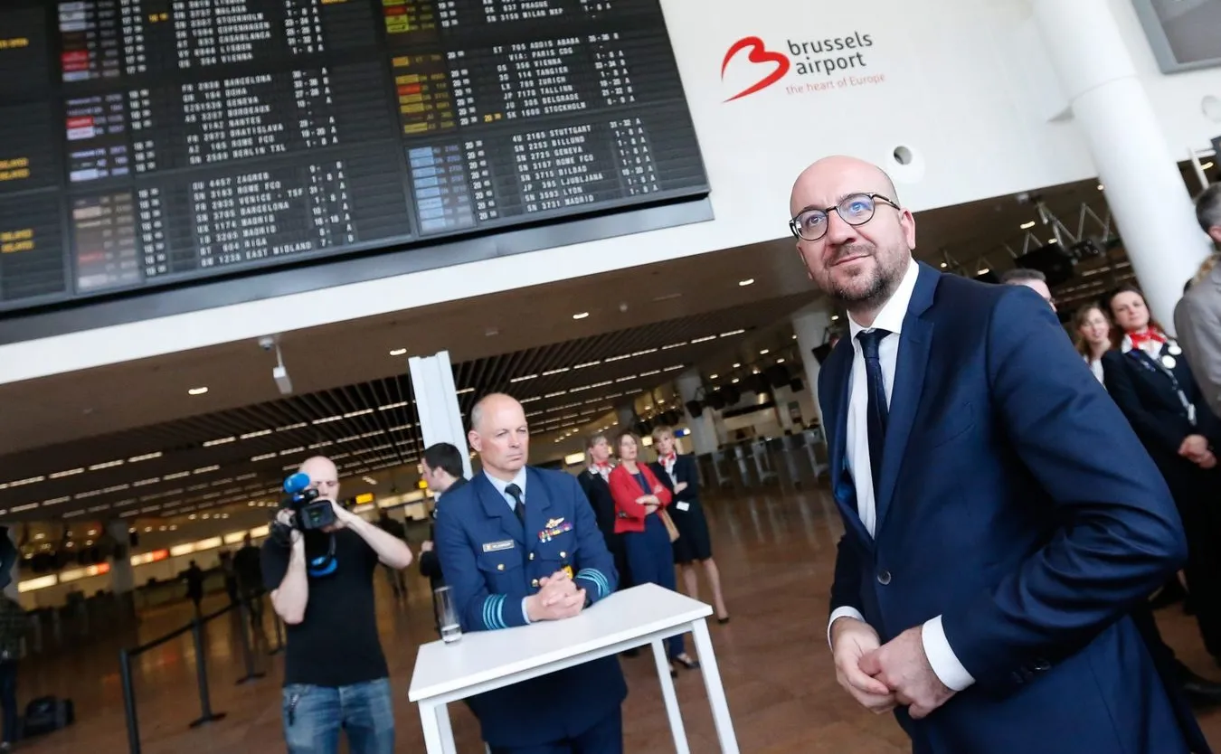 Premier Belgii Charles Michel na lotnisku Zaventem