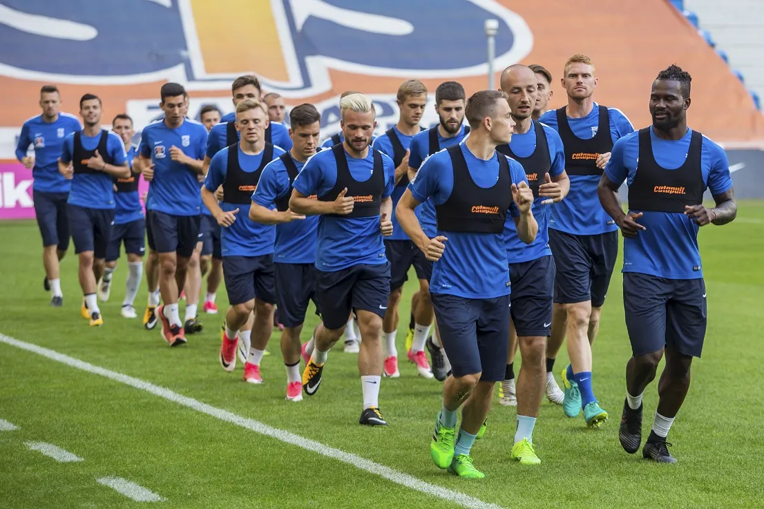 Zawodnicy Lecha Poznań podczas oficjalnego treningu przed meczem I rundy eliminacji Ligi Europejskiej z FK Pelister