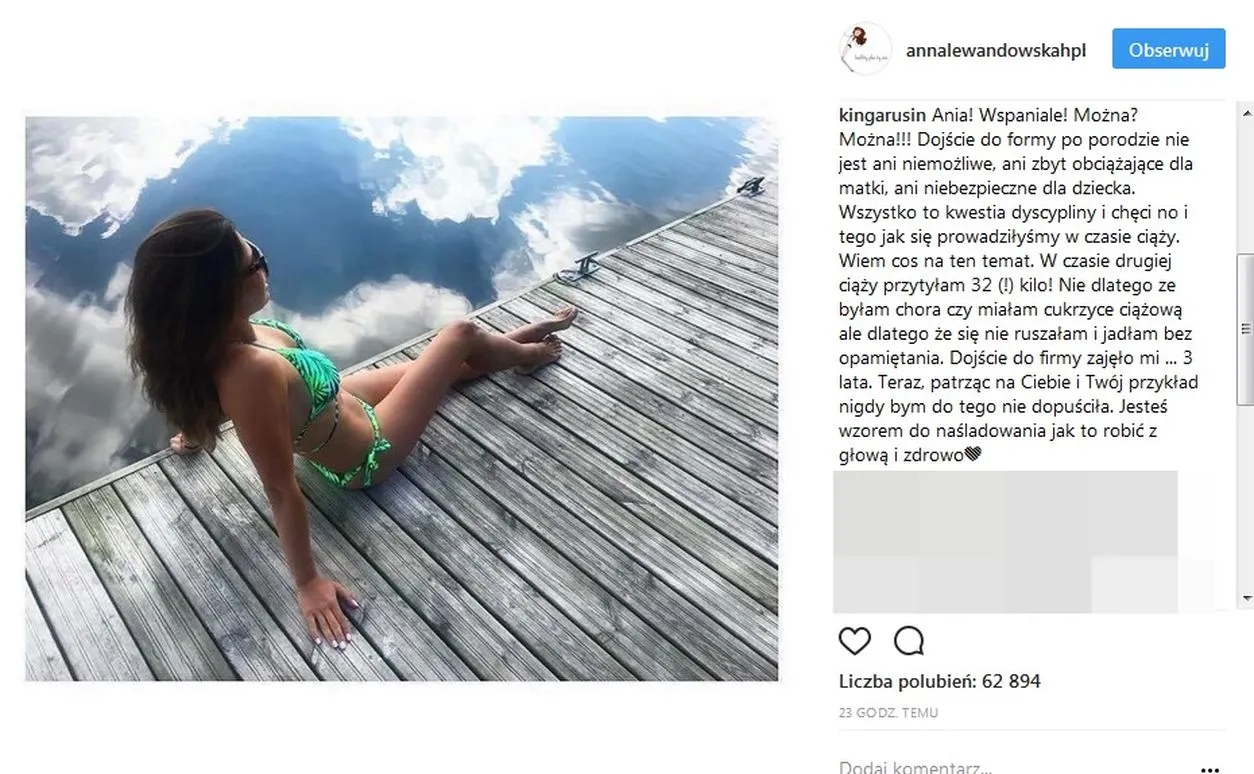 Anna Lewandowska wrzuca zdjęcie na Instagram, Kinga Rusin komentuje