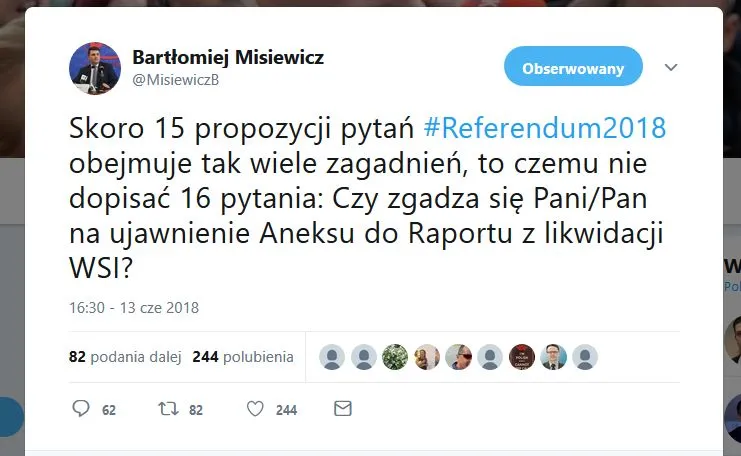 Bartłomiej Misiewicz ma propozycję 16. pytania do referendum konstytucyjnego