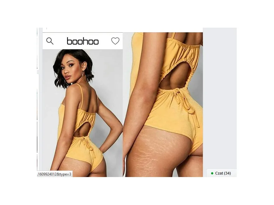 Modelka z rozstępami w reklamie stroju kąpielowego Boohoo